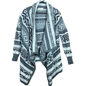 Old Navy Womens Sweater Gray Cardigan Aztec Waterfall Open Front Small